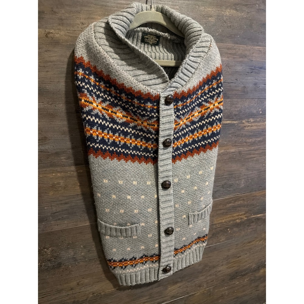 Telluride Clothing Co Gray Fair Isle Fleece Lined Dog Sweater Large Shawl Collar
